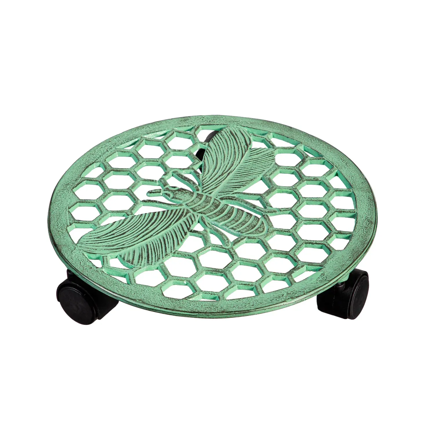 Plow & Hearth Faux Flowers & Plants>Metal Plant Caddy, Green Bee