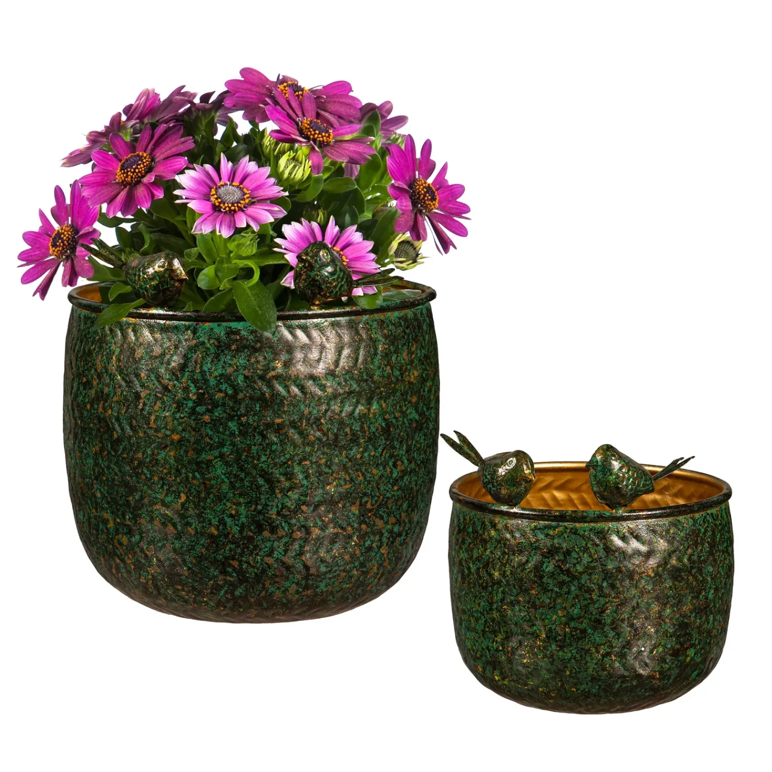 Plow & Hearth Planters & Plant Stands>Metal Planter, Embossed Birds, Nested Set of 2