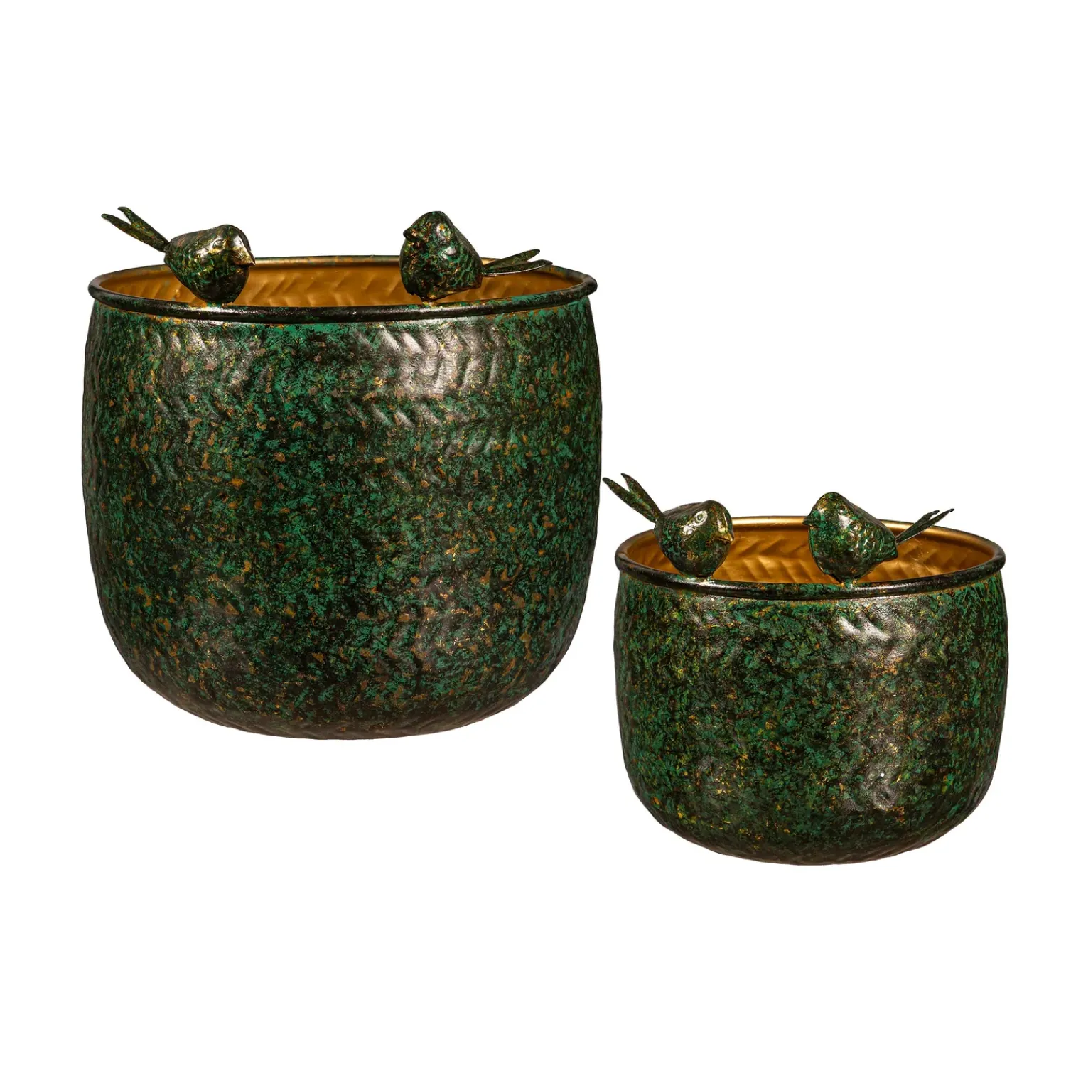 Plow & Hearth Planters & Plant Stands>Metal Planter, Embossed Birds, Nested Set of 2