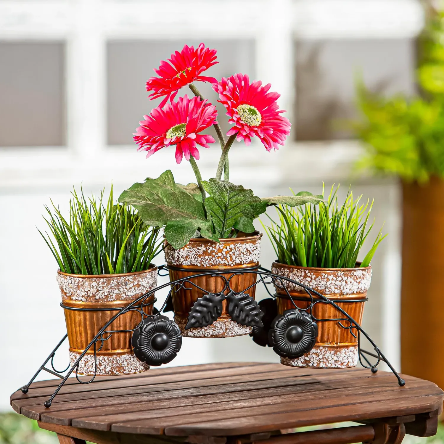 Plow & Hearth Planters & Plant Stands>Metal Planters with Stone Embelishments and Stand
