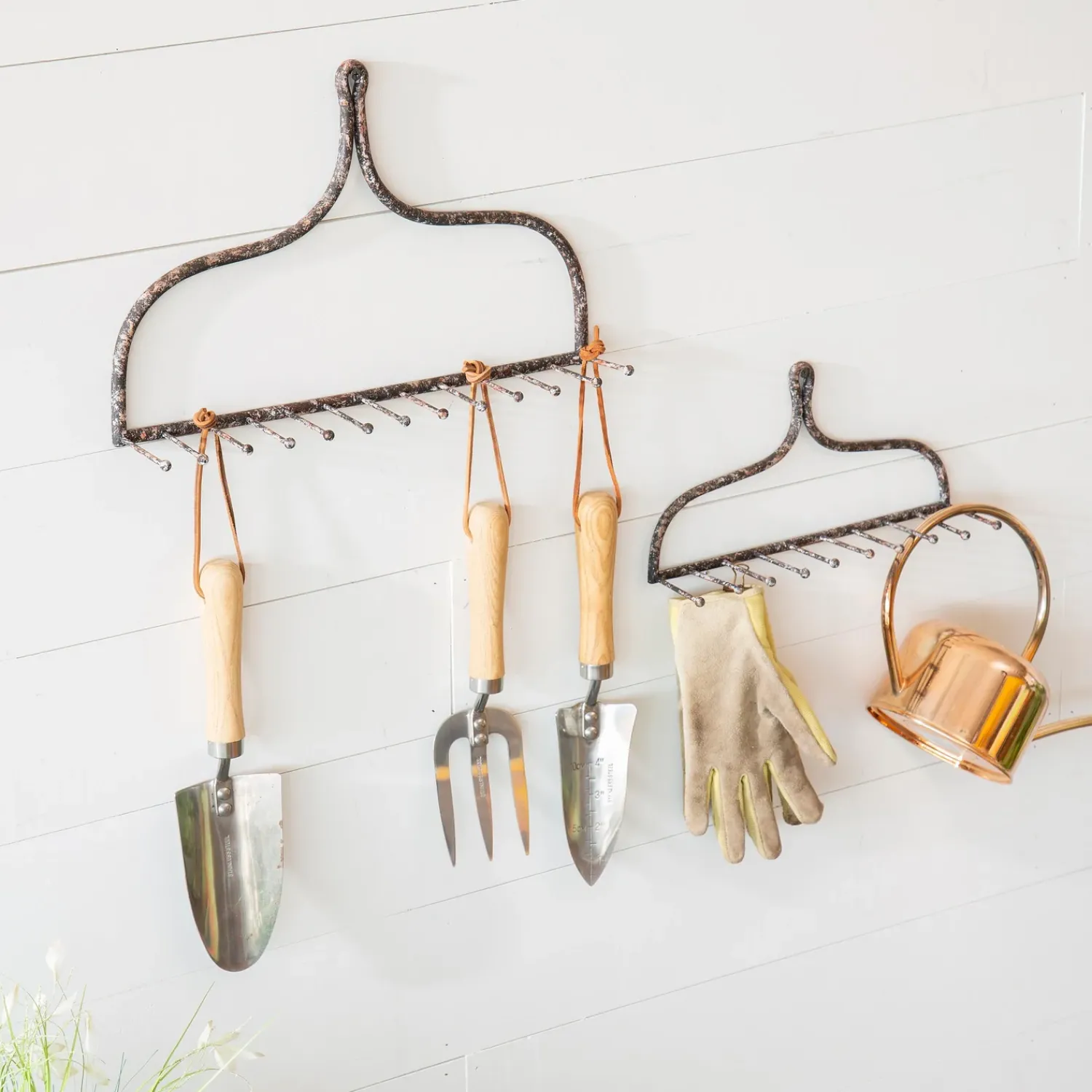 Plow & Hearth Chests & Storage Cabinets|Wall Art>Metal Rake Wall Hooks, Set of 2