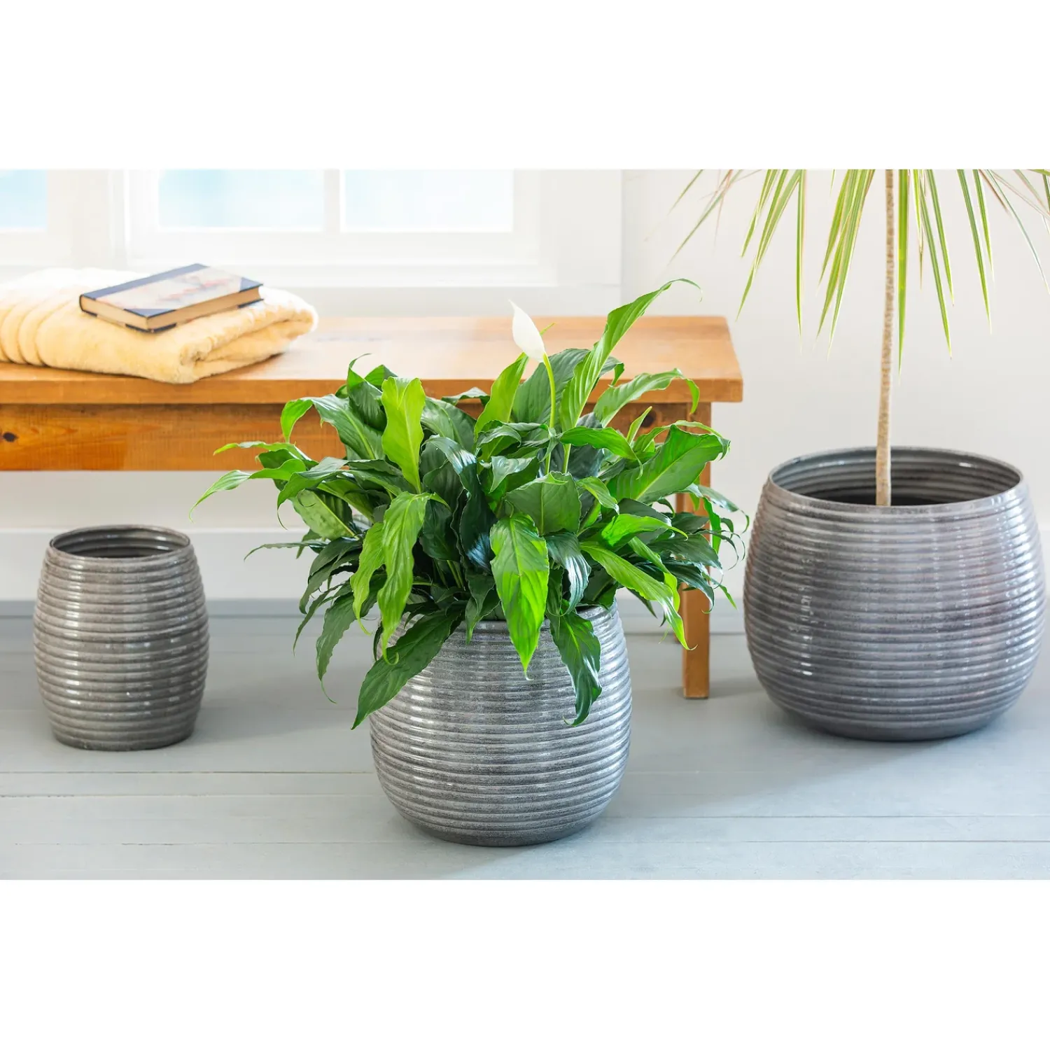 Plow & Hearth Planters & Plant Stands>Metal Ribbed Planters, Set of 3