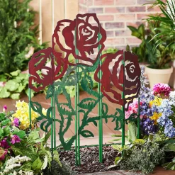 Plow & Hearth Garden Stakes>Metal Rose Garden Landscape Panel Stakes, 5-Panel Set
