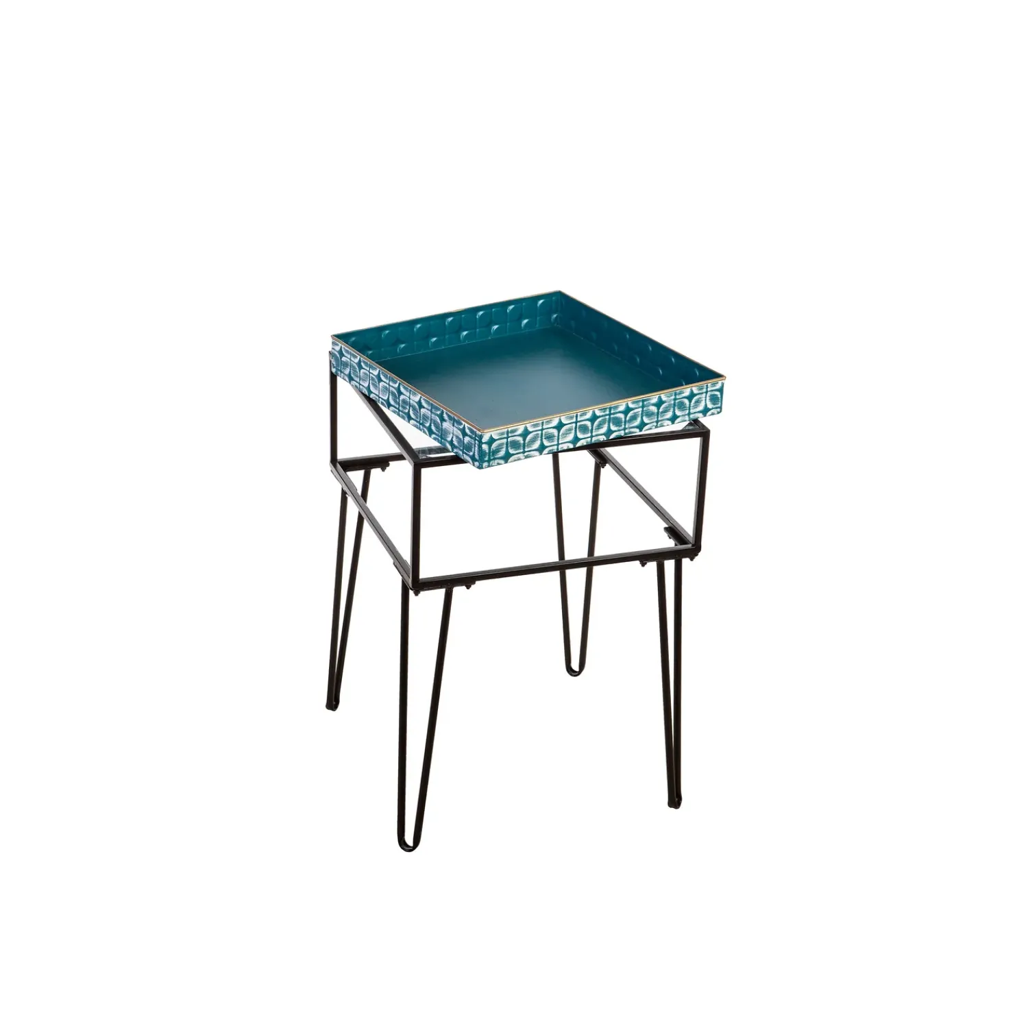 Plow & Hearth Accent Tables|Outdoor Side Tables>Metal Table with Glass Top and Teal Metal Planter Dish