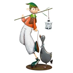 Plow & Hearth Garden Statues>Metal Traveling Kid With Duck Friend Statue, 25"H