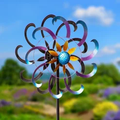 Plow & Hearth Wind Spinners>Metal Wind Spinner, Blue & Purple Floral, 75"H