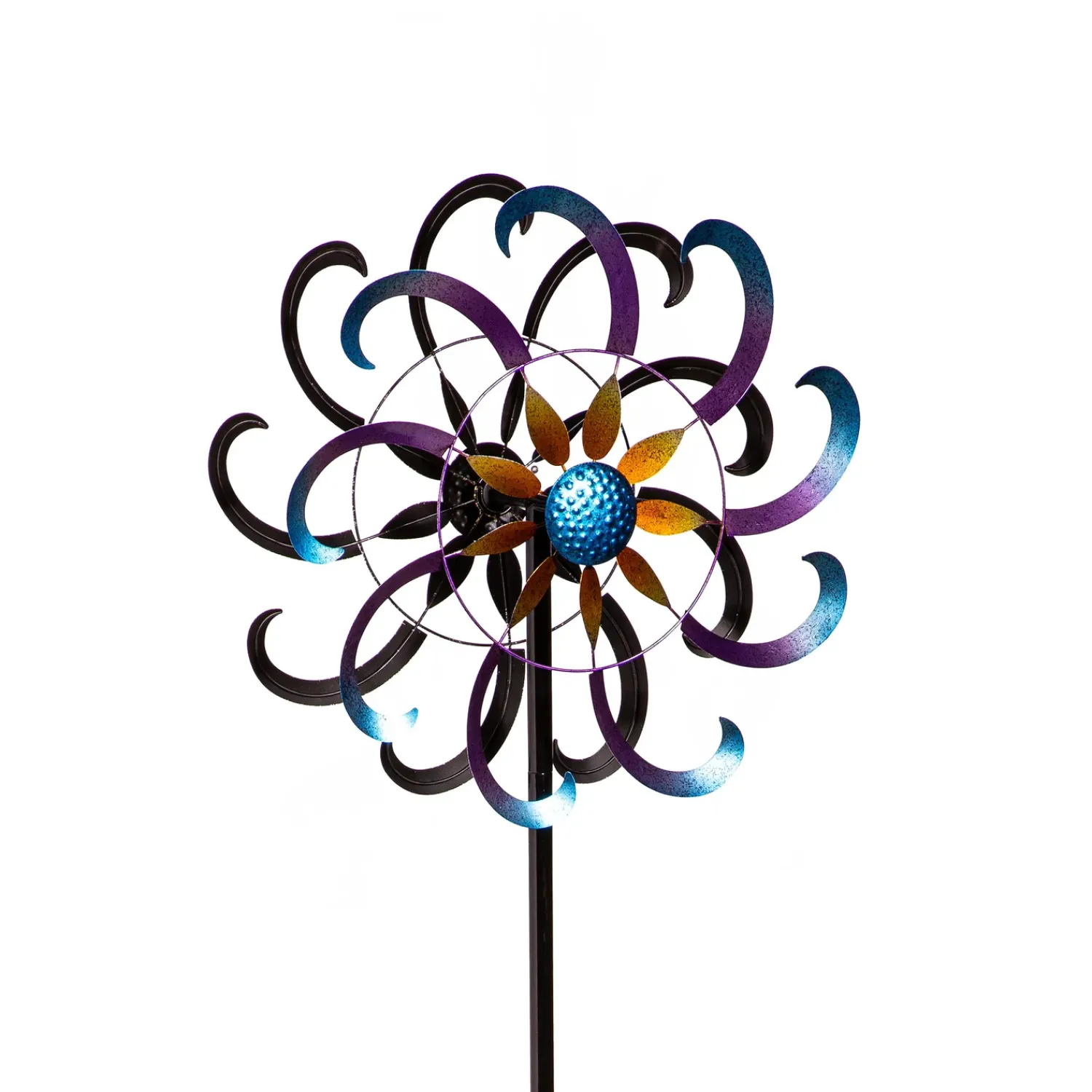 Plow & Hearth Wind Spinners>Metal Wind Spinner, Blue & Purple Floral, 75"H