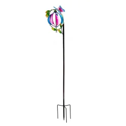 Plow & Hearth Wind Spinners>Metal Wind Spinner, Blue & Pink Orb With Butterfly, 48"H