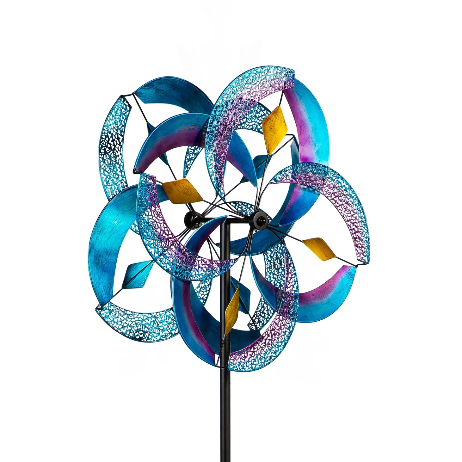 Plow & Hearth Wind Spinners>Metal Wind Spinner, Blue Patterned, 75"H