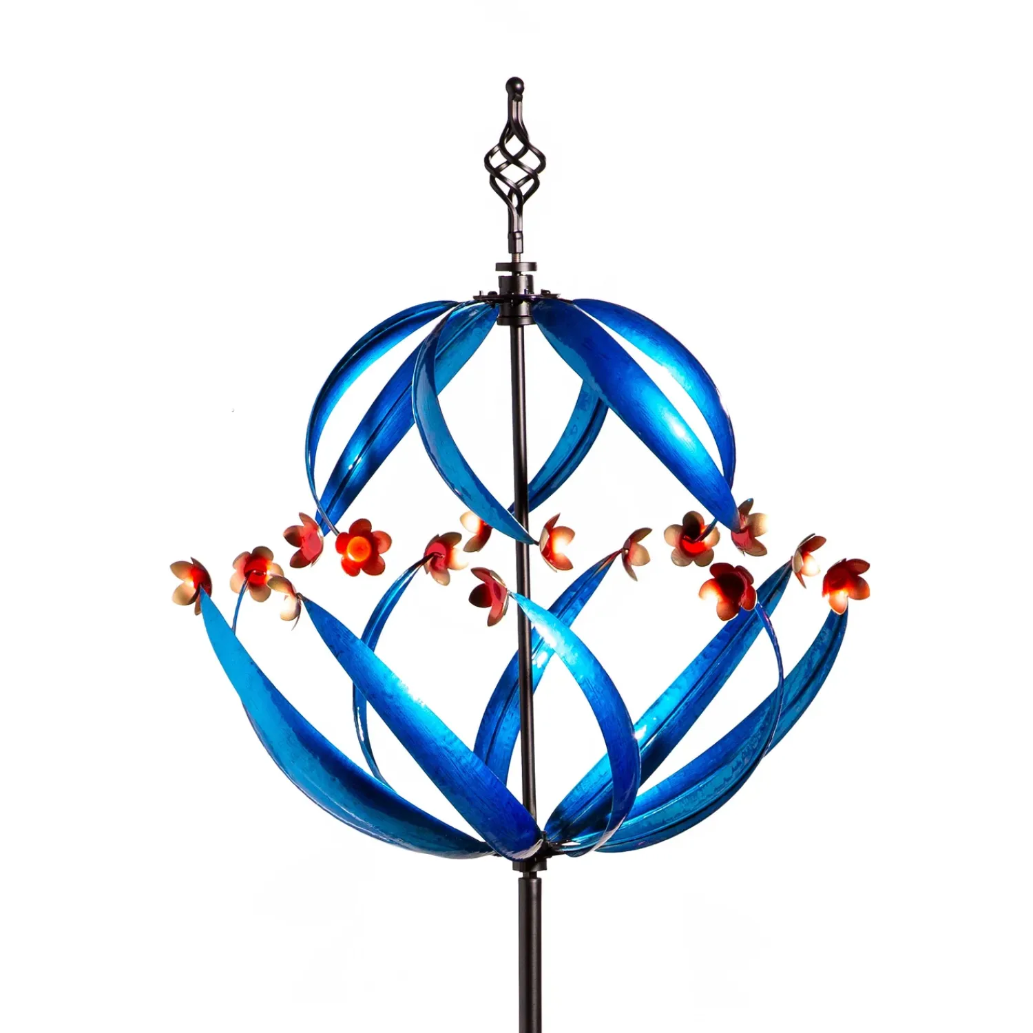 Plow & Hearth Wind Spinners>Metal Wind Spinner, Cool Spiral With Copper Flowers, 85"H