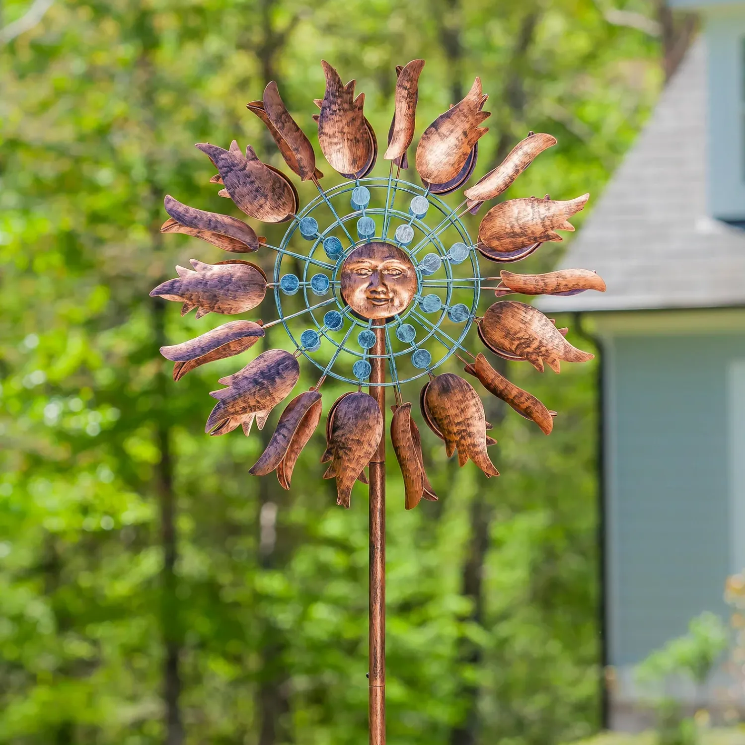 Plow & Hearth Wind Spinners>Metal Wind Spinner, Copper Sun, 75"H