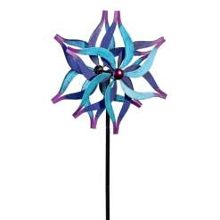 Plow & Hearth Wind Spinners>Metal Wind Spinner, Divided Blue Flower,75"H