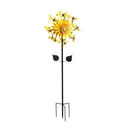 Plow & Hearth Wind Spinners>Metal Wind Spinner, Sunflower & Bees, 75"H