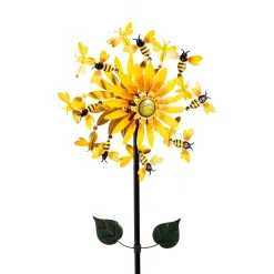 Plow & Hearth Wind Spinners>Metal Wind Spinner, Sunflower & Bees, 75"H