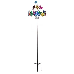 Plow & Hearth Wind Spinners>Metal Wind Spinner, Twirling Colorful Flowers, 91"H