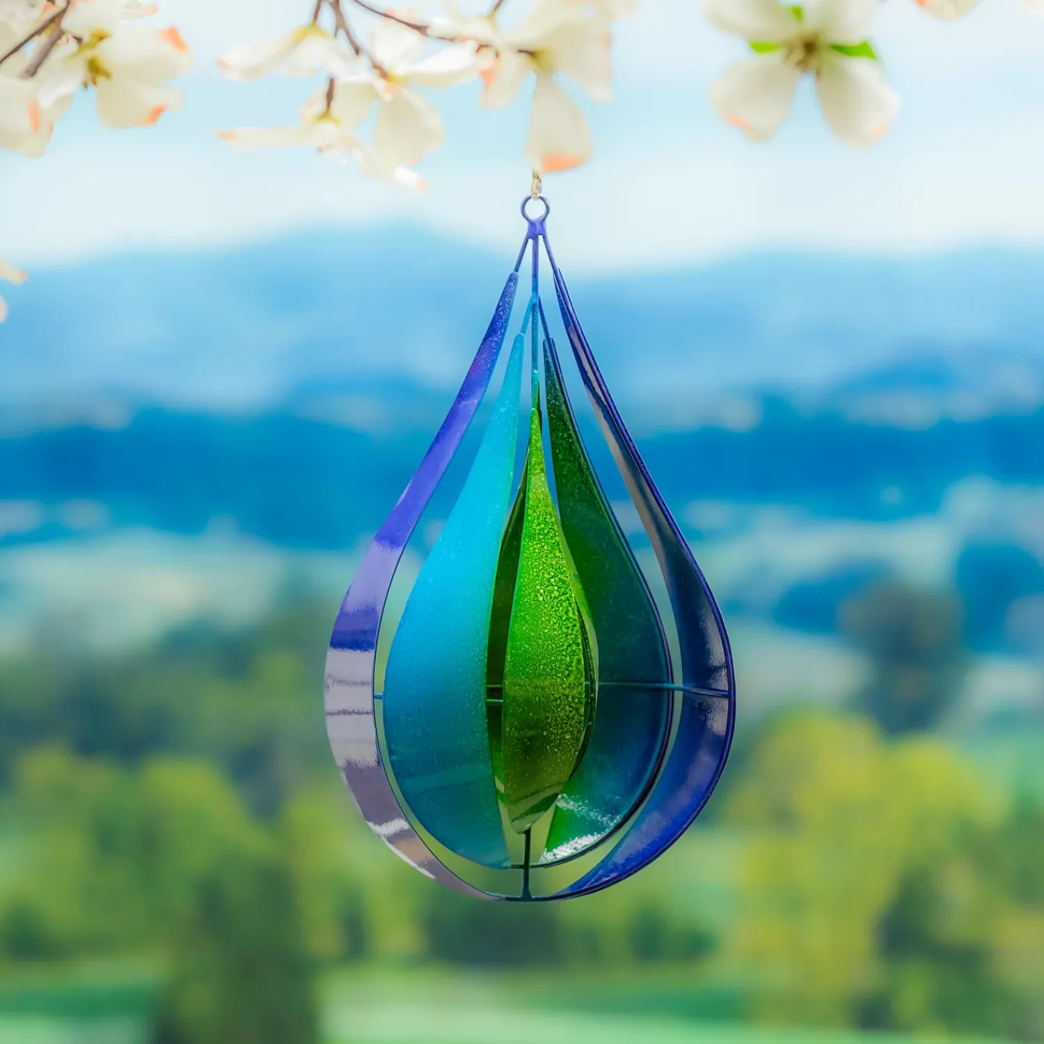 Plow & Hearth Wind Spinners>Metal Wind Twirler, Blue & Green Teardrop, 16"H