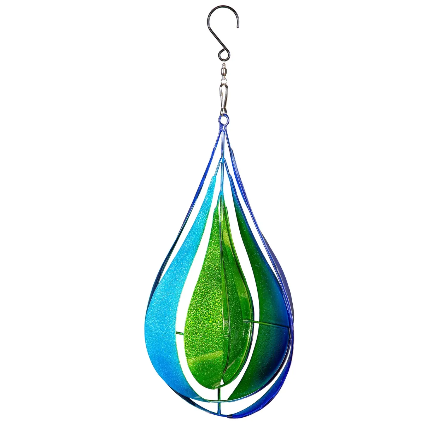 Plow & Hearth Wind Spinners>Metal Wind Twirler, Blue & Green Teardrop, 16"H