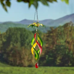 Plow & Hearth Wind Chimes & Mobiles>Metal Wind Twirler, Floral Red & Green, 31"H