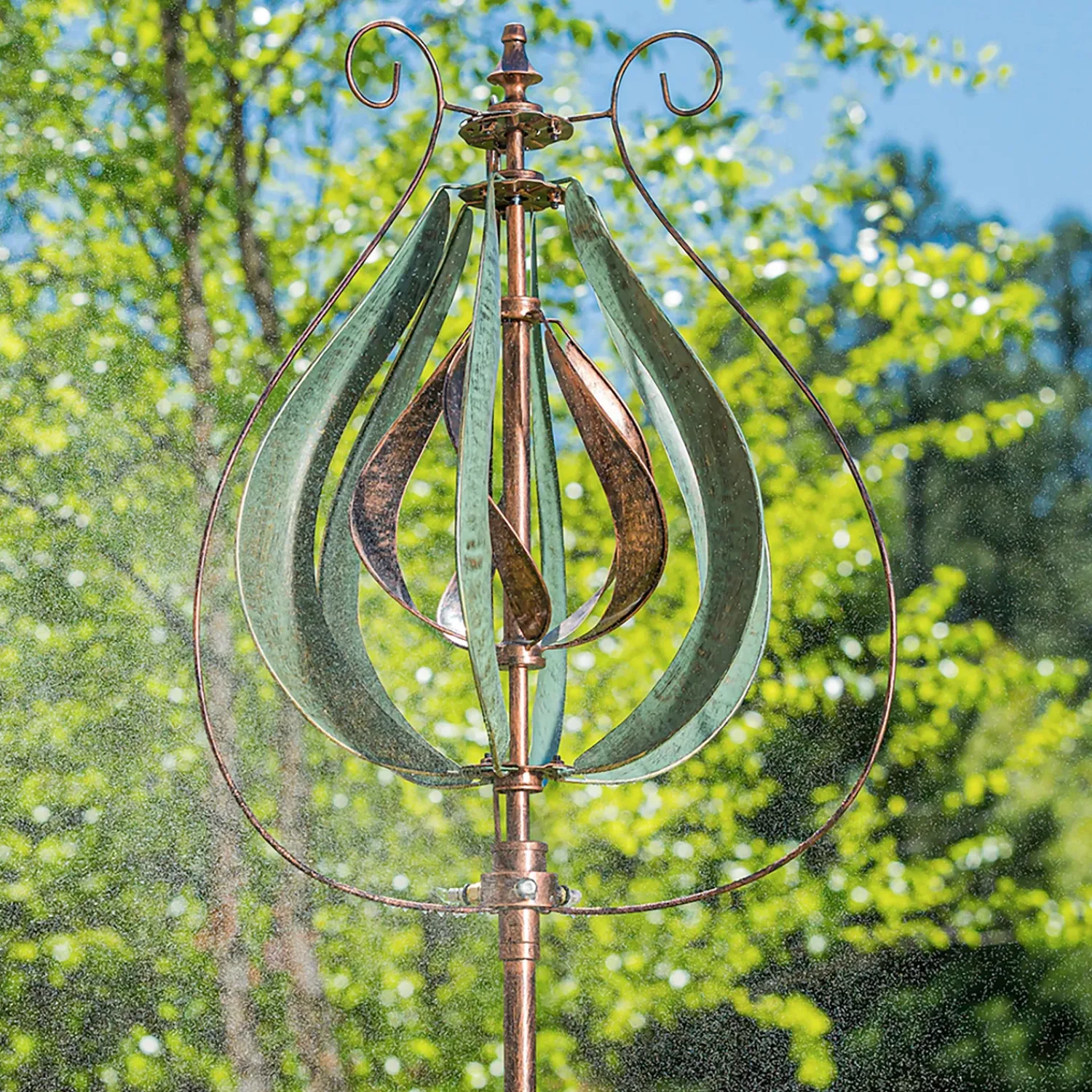 Plow & Hearth Wind Spinners>Misting Tulip Wind Spinner – Copper and Verdigris