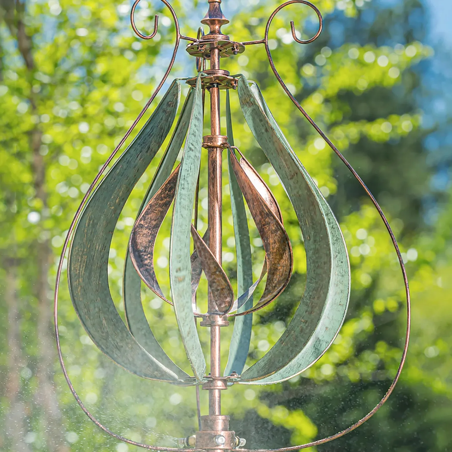 Plow & Hearth Wind Spinners>Misting Tulip Wind Spinner – Copper and Verdigris