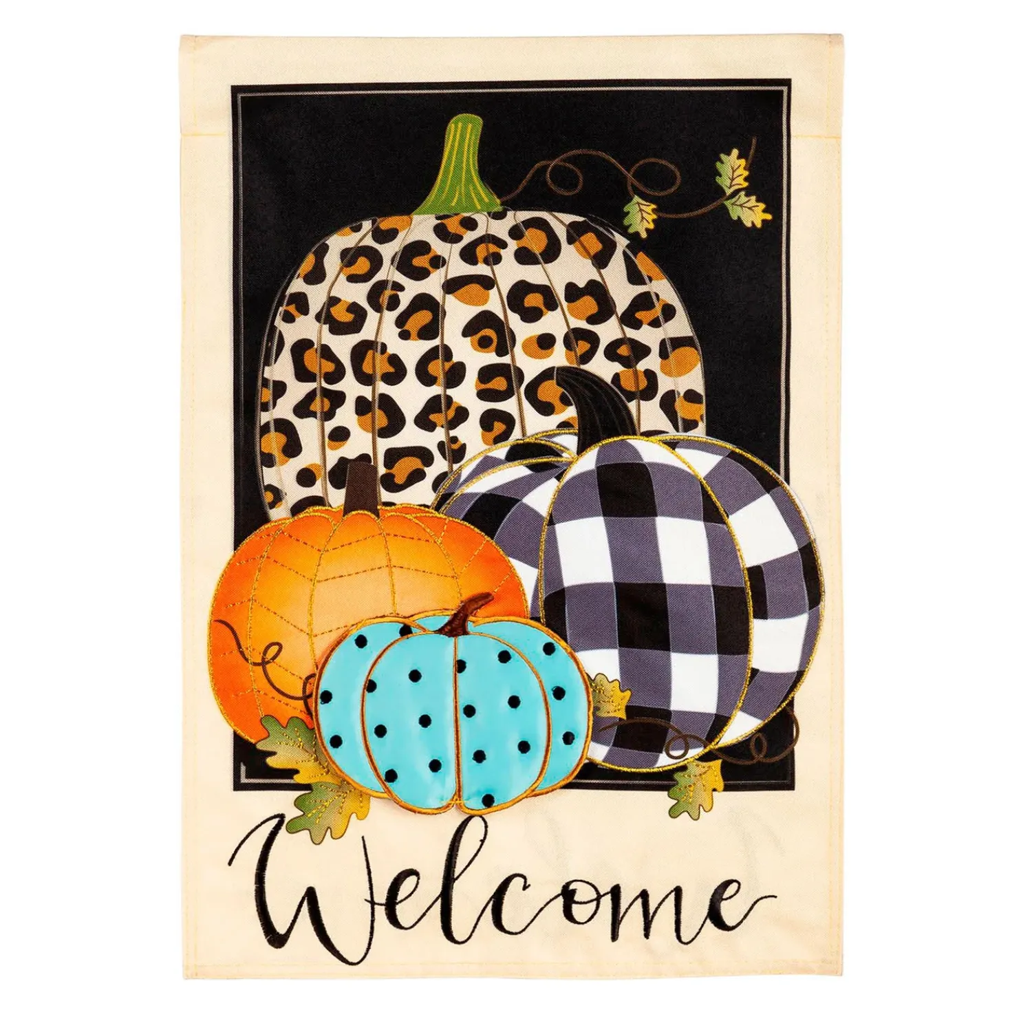 Plow & Hearth Garden Flags>Mixed Print Pumpkins Linen Garden Flag