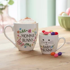Plow & Hearth Coffee & Tea Cups>Mommy and Me Ceramic Cup Gift Set, 17oz and 7oz, Mama Bunny/Baby Bunny