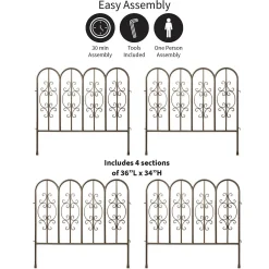 Plow & Hearth Garden Fencing & Edging>Montebello Iron Garden Fencing, Set of 4 Gunmetal