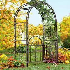 Plow & Hearth Arbors & Trellises>Montebello Scrollwork Metal Garden Arbor with Gate