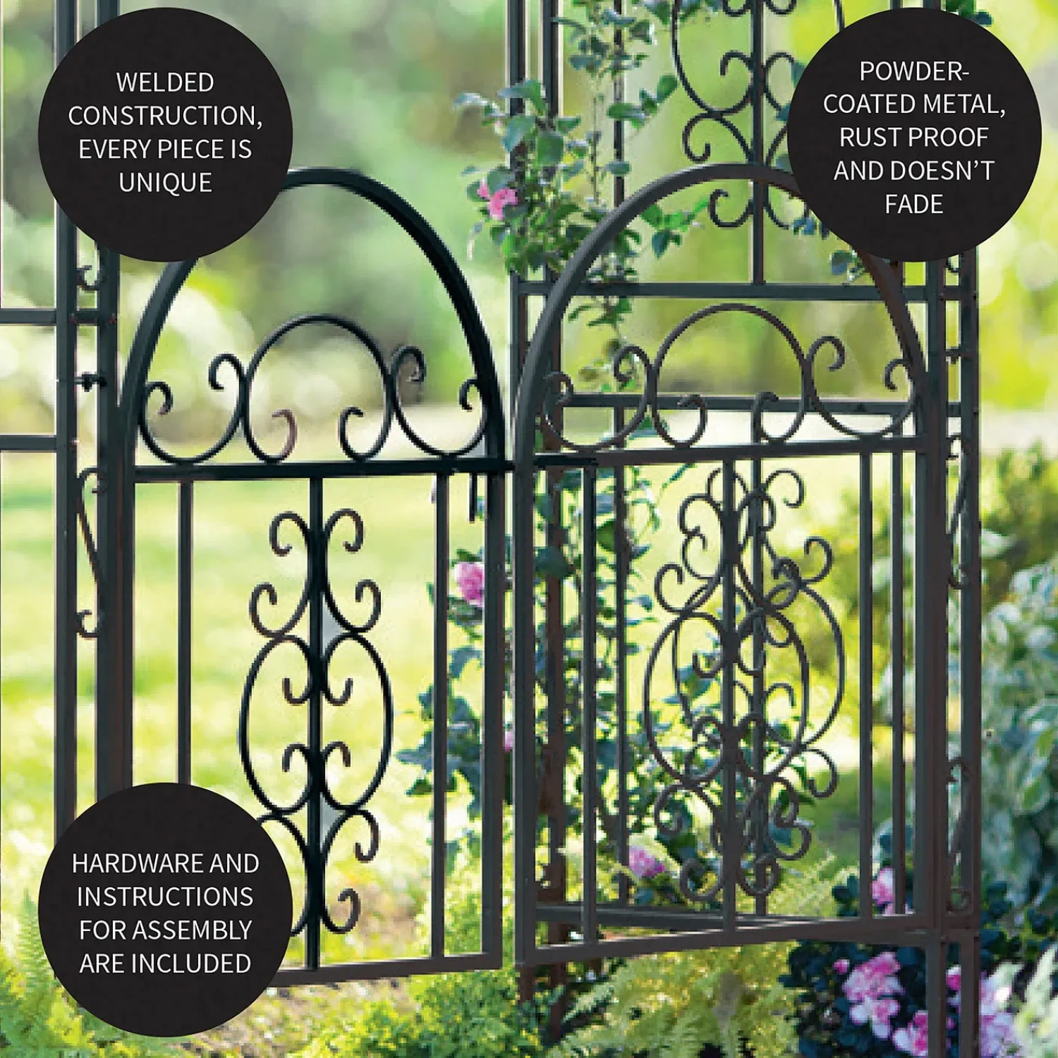 Plow & Hearth Arbors & Trellises>Montebello Scrollwork Metal Garden Arbor with Gate