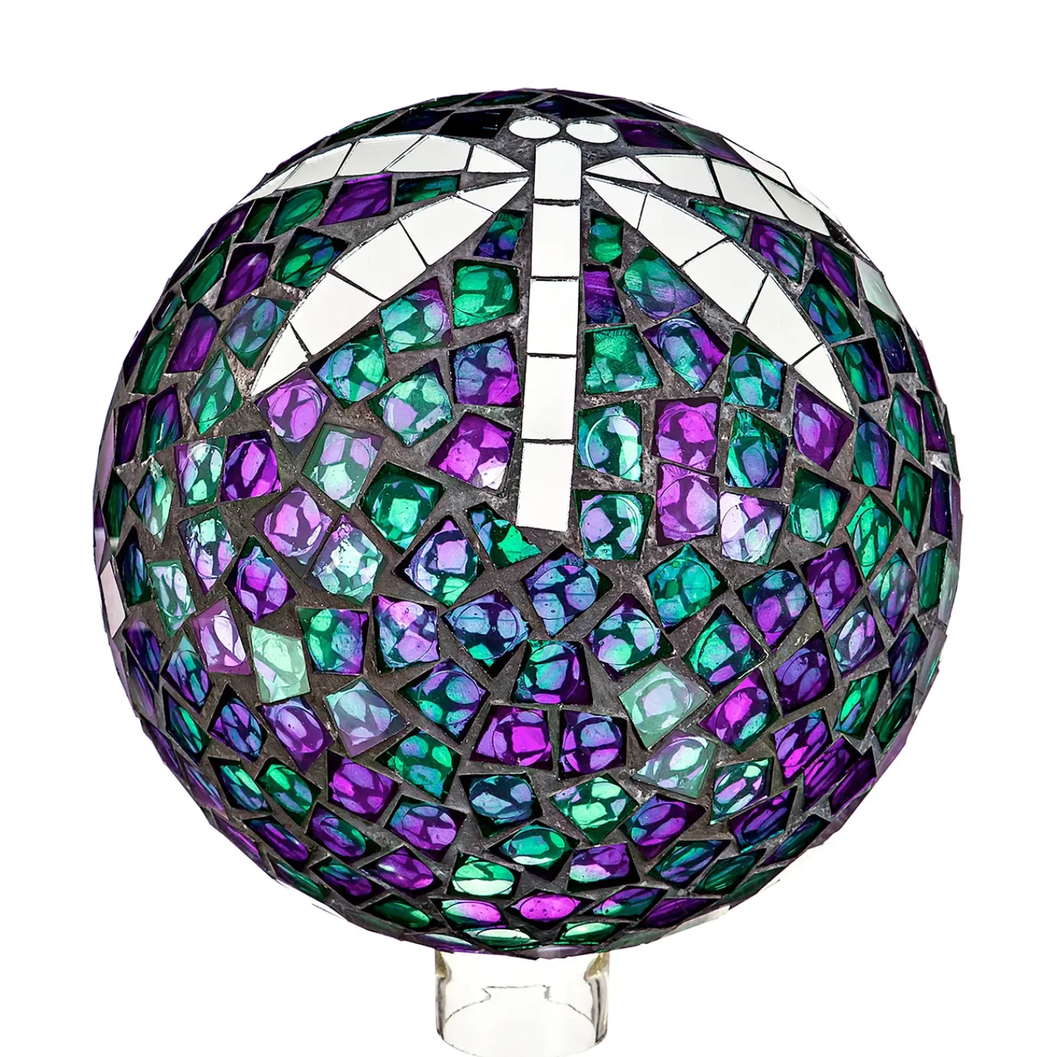 Plow & Hearth Gazing Balls>Mosaic Dragonfly Glass Gazing Ball