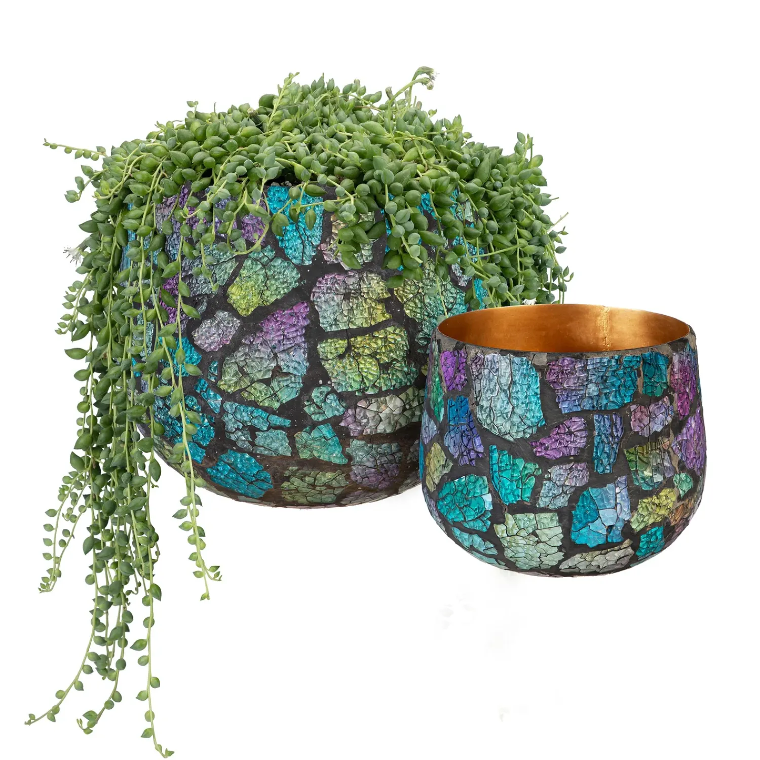 Plow & Hearth Planters & Plant Stands>Mosaic Glass and Metal Planter, Nested Set of 2