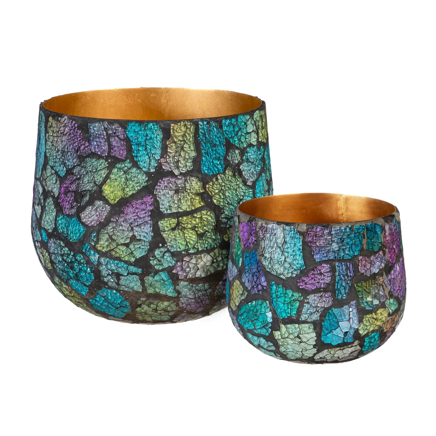 Plow & Hearth Planters & Plant Stands>Mosaic Glass and Metal Planter, Nested Set of 2
