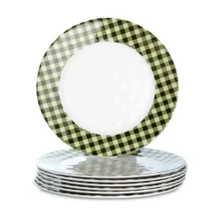Plow & Hearth Plates & Platters>Moss Gingham Melamine Dinner Plates, Set of 6