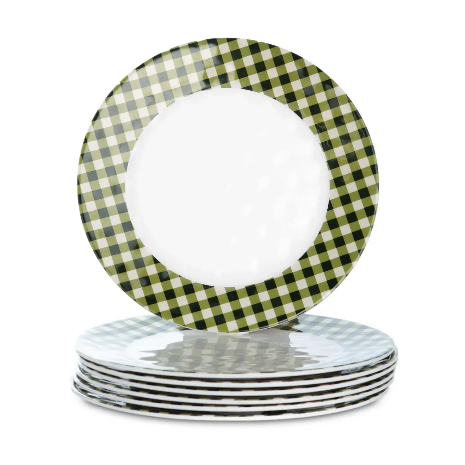 Plow & Hearth Plates & Platters>Moss Gingham Melamine Dinner Plates, Set of 6