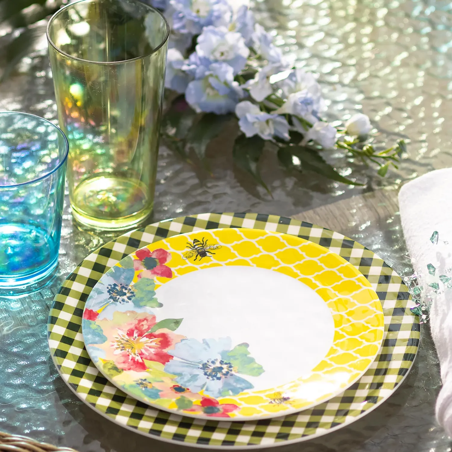Plow & Hearth Plates & Platters>Moss Gingham Melamine Dinner Plates, Set of 6