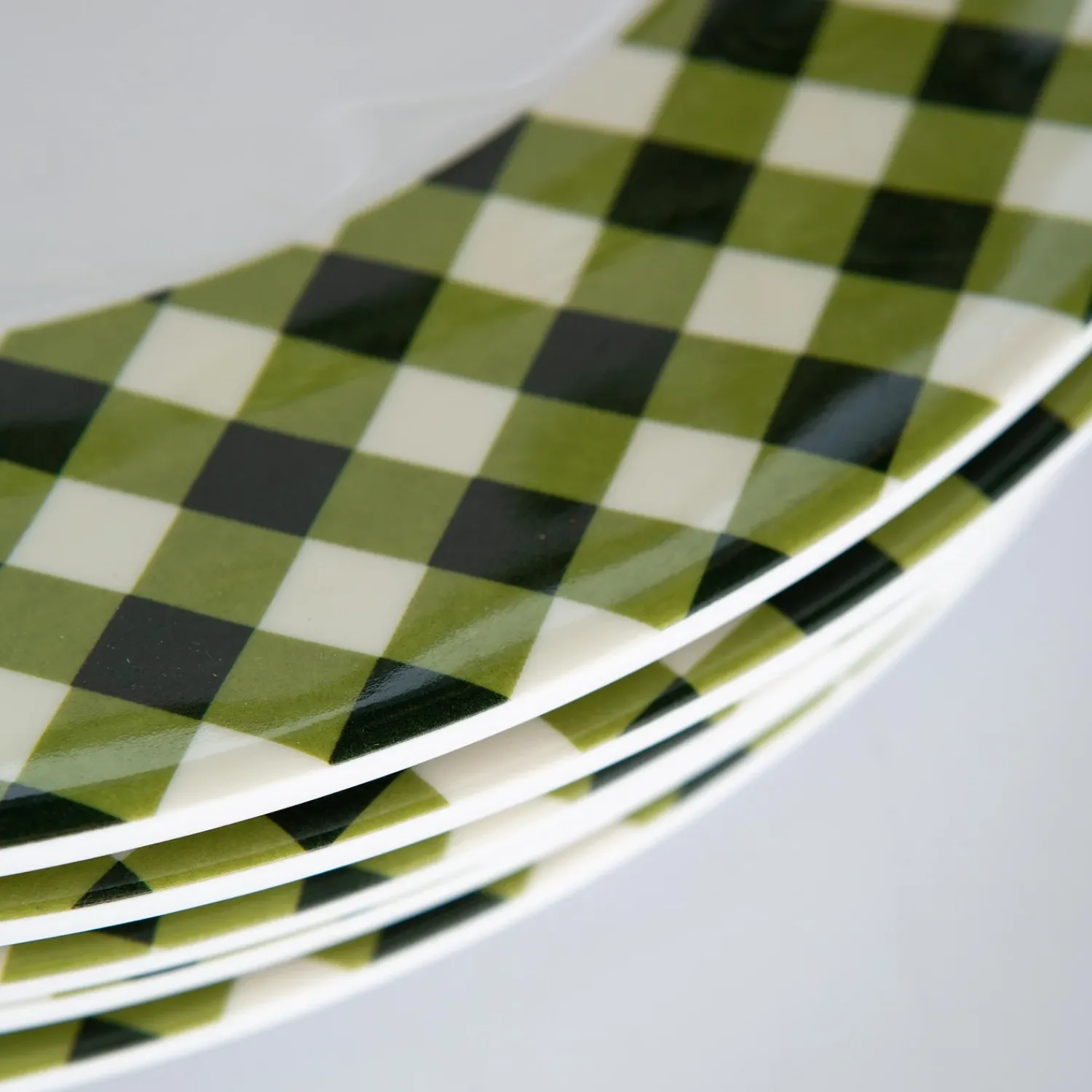 Plow & Hearth Plates & Platters>Moss Gingham Melamine Dinner Plates, Set of 6