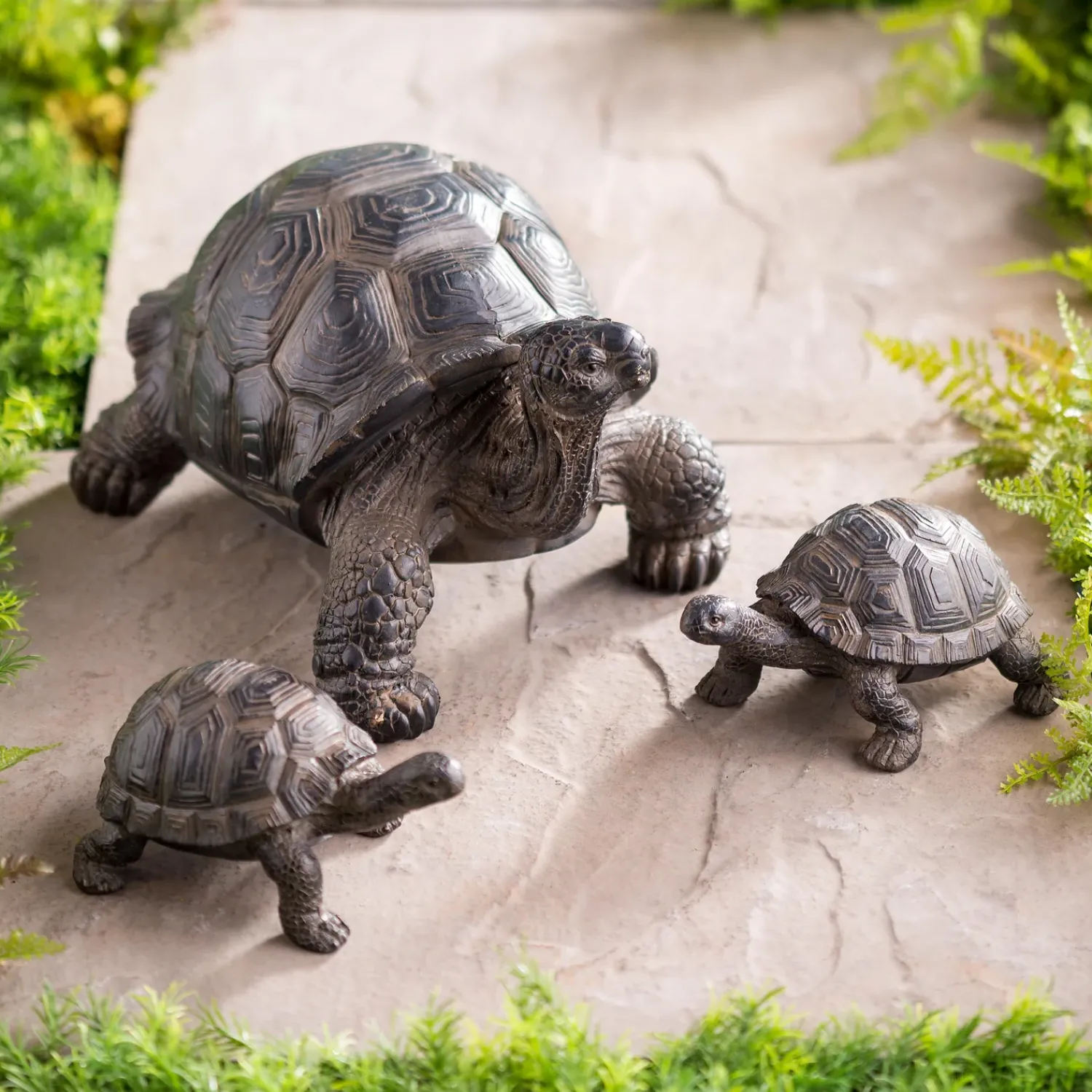 Plow & Hearth Garden Statues>Mother Tortoise with Two Babies Resin Garden Accents