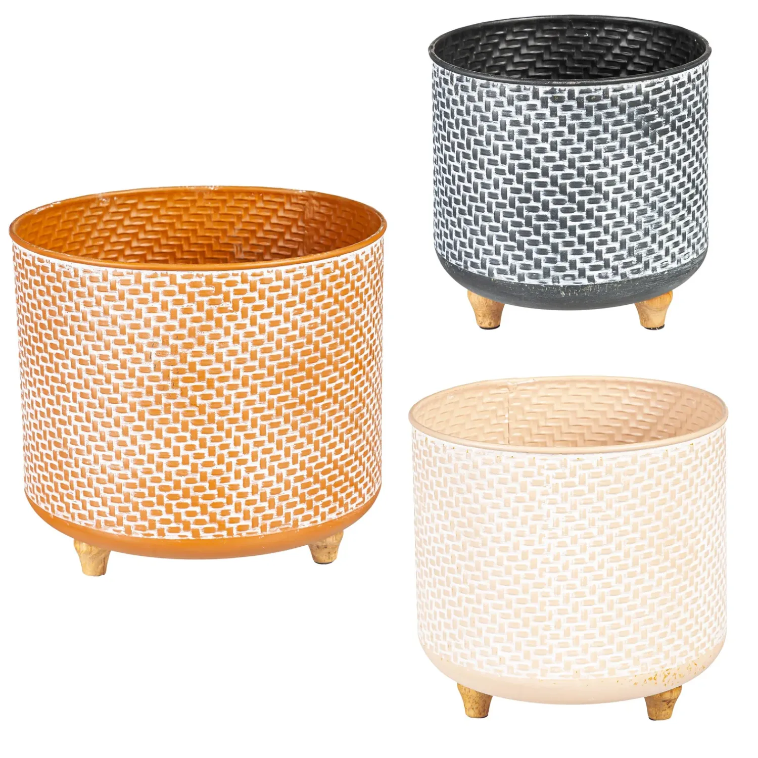 Plow & Hearth Planters & Plant Stands>Multi-Color Metal Planters with Wooden Legs, Nested Set of 3