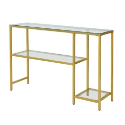 Plow & Hearth Desks & Console Tables>Multi-Functional Tempered Glass Console Table with Shelves Gold