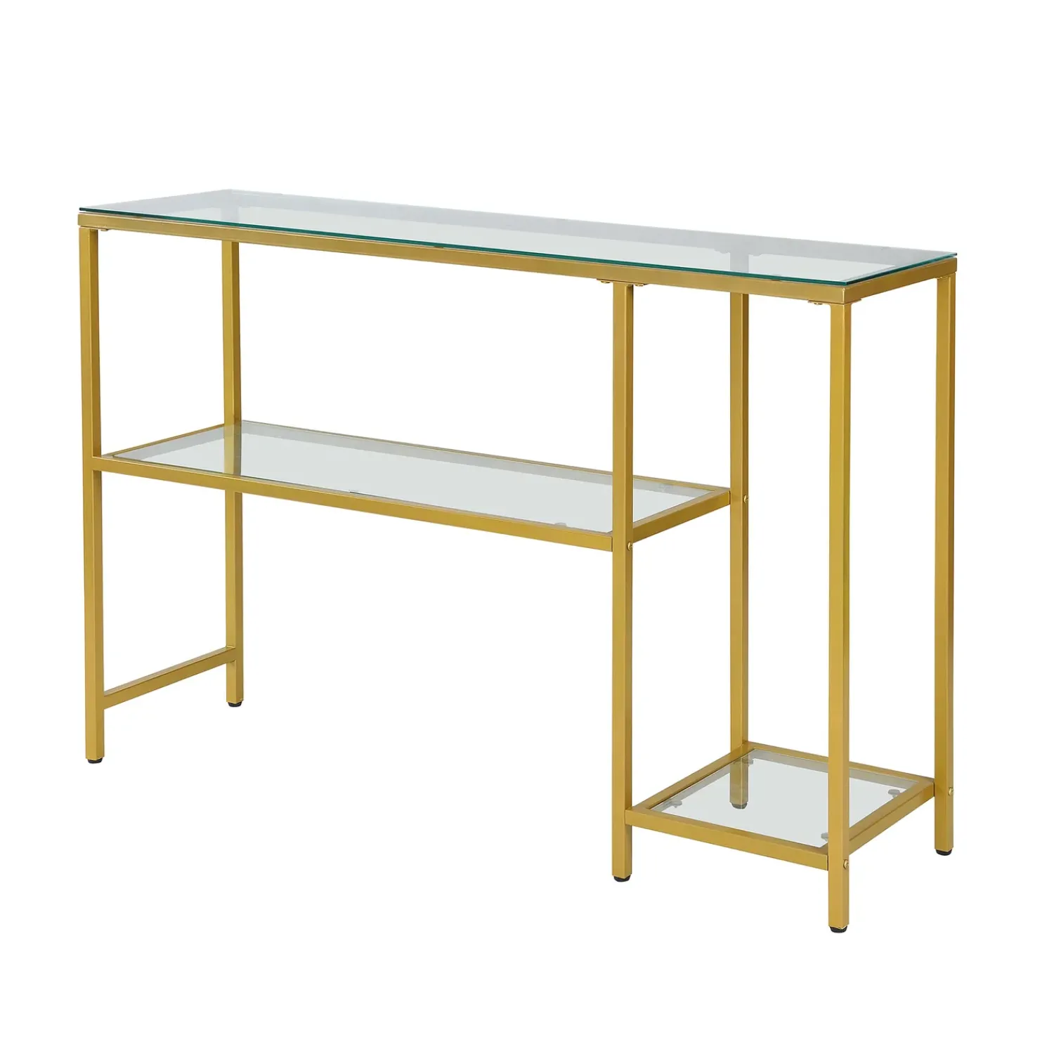 Plow & Hearth Desks & Console Tables>Multi-Functional Tempered Glass Console Table with Shelves Gold