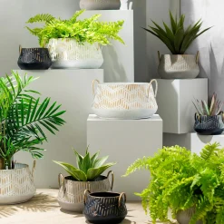 Plow & Hearth Planters & Plant Stands|Planters & Vases>Nesting Multicolor Metal Planters, Set of 3