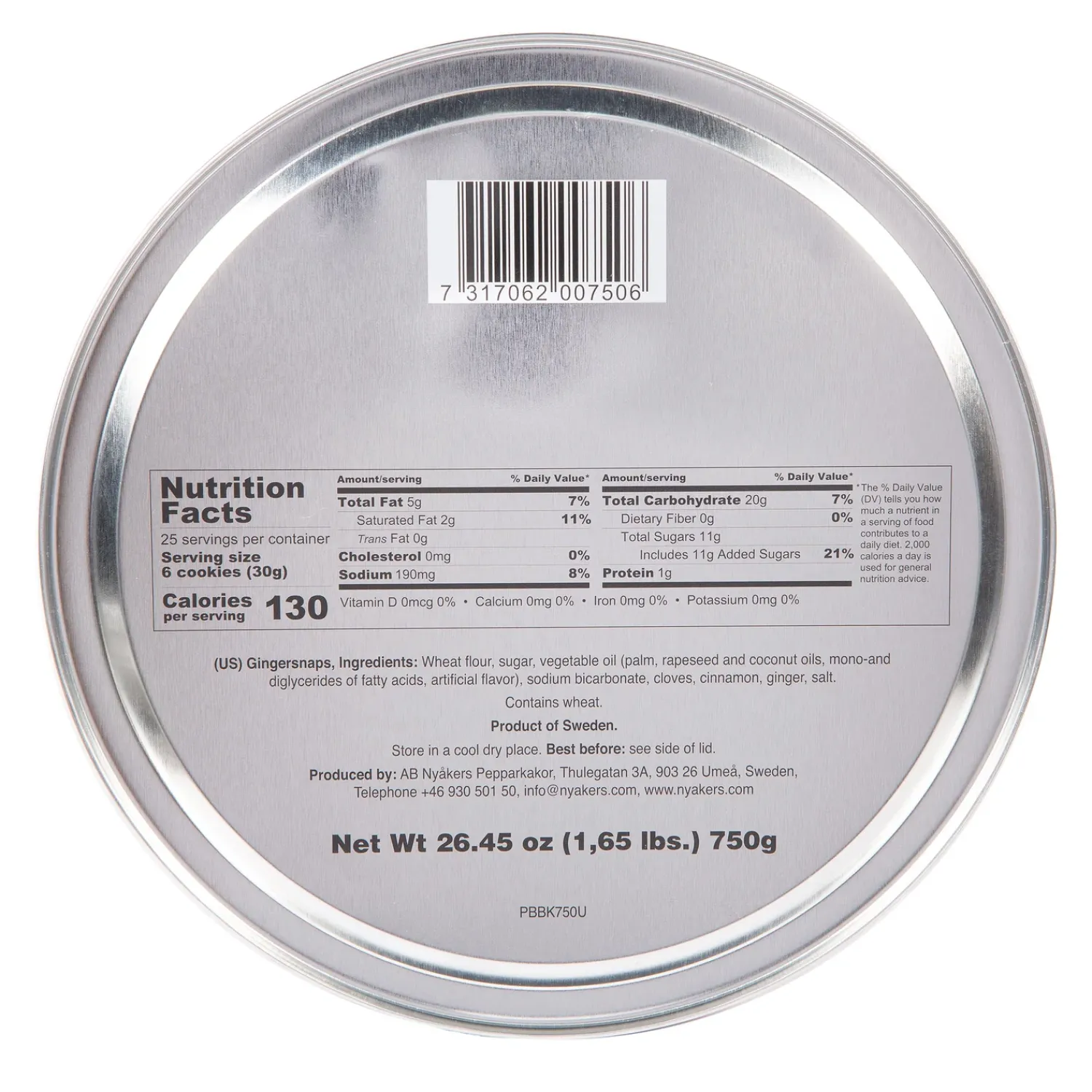 Plow & Hearth Gourmet Snacks & Nuts>Nyakers Swedish Gingersnap Cookies in Gift Tin