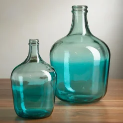 Plow & Hearth Planters & Vases>Ocean Blue Recycled Glass Vase, Set of 2
