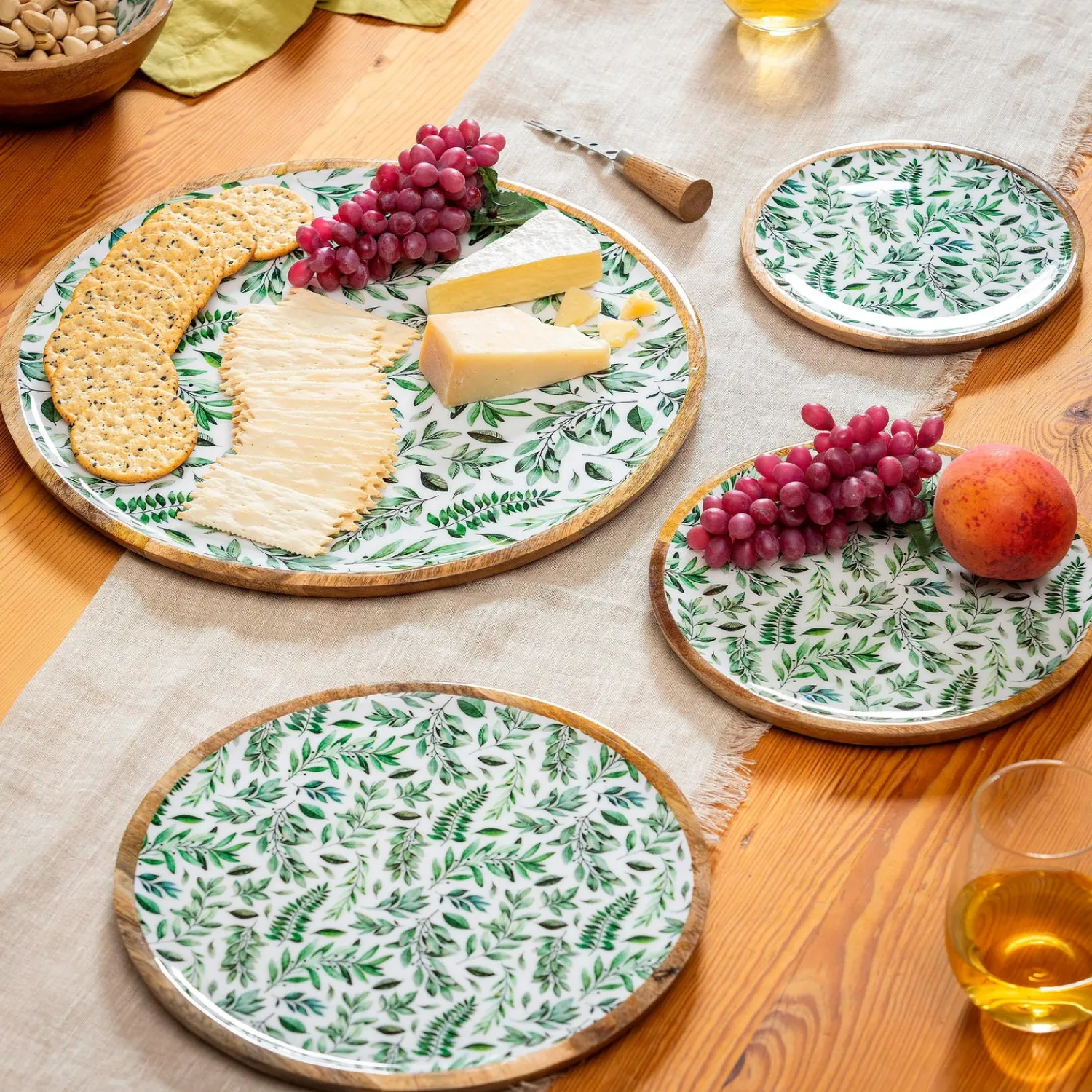 Plow & Hearth Plates & Platters>Olive Oasis Round Wood Platter Set
