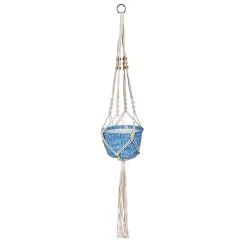 Plow & Hearth Planters & Plant Stands|Planters & Vases>Olivia Fabric Planter with Macrame Holder Blue