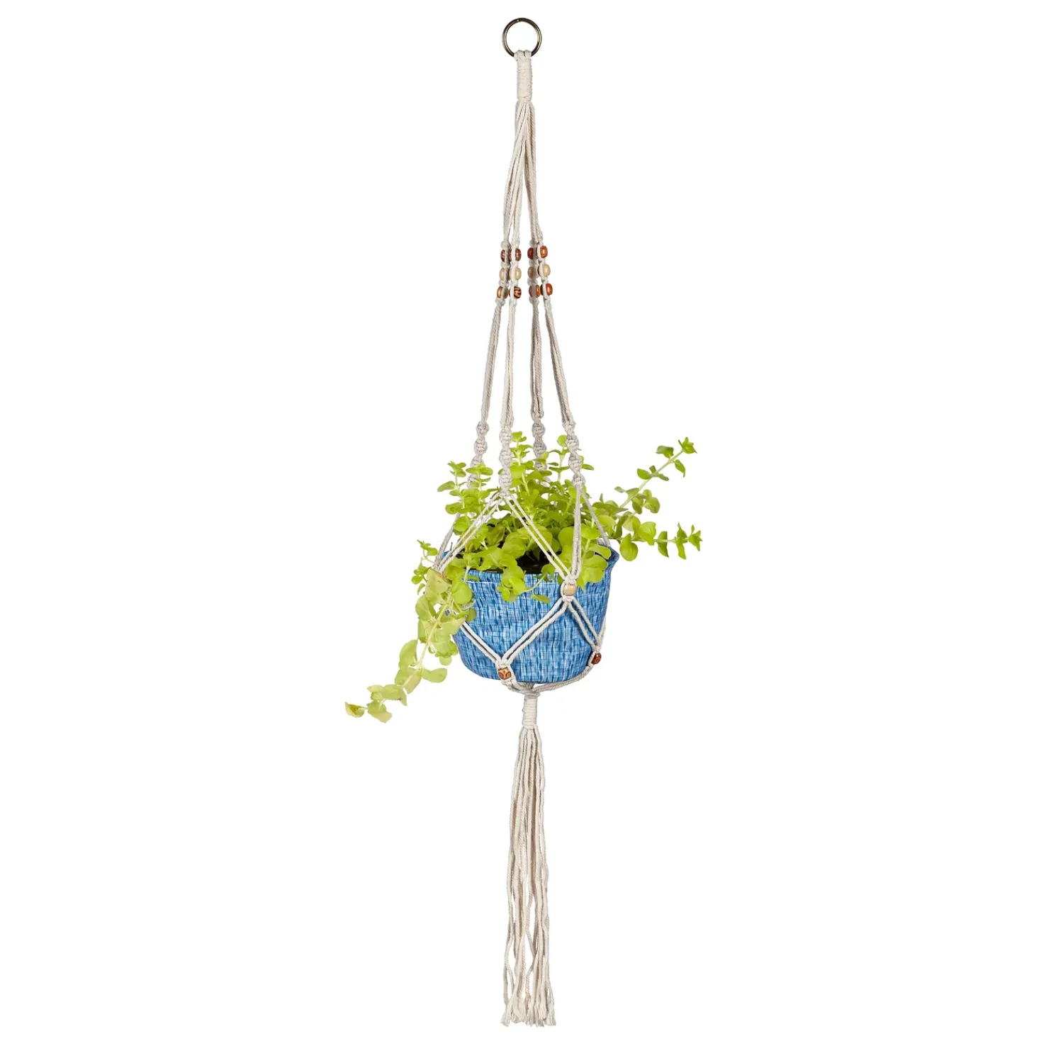 Plow & Hearth Planters & Plant Stands|Planters & Vases>Olivia Fabric Planter with Macrame Holder Blue