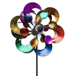 Plow & Hearth Wind Spinners|Solar Accents>Oversized Multicolor Solar Lighted Gala Wind Spinner with Four Rotors