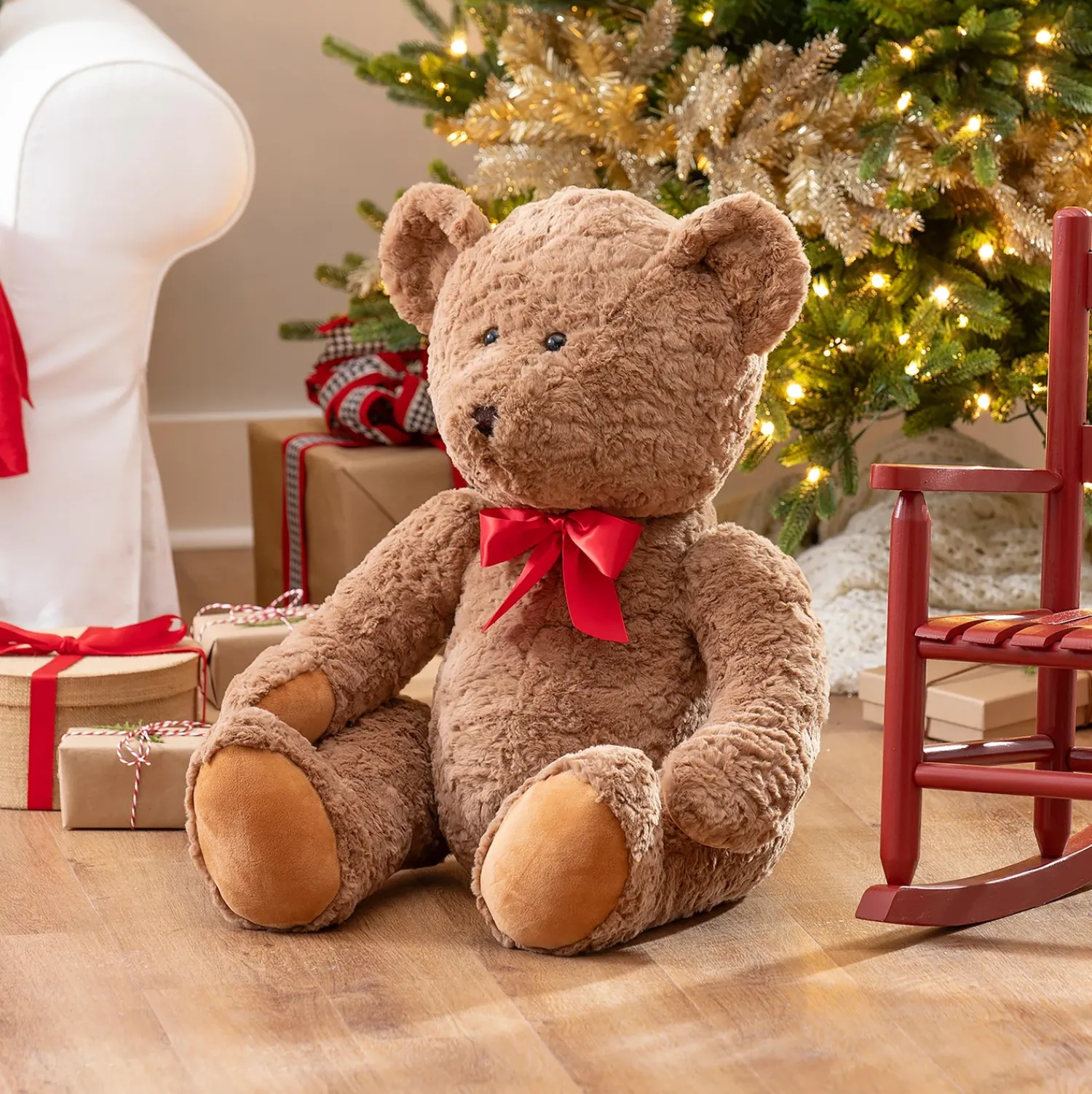 Plow & Hearth Decorative Accents|Decorative Pillows>Oversized Plush Bear with Bow