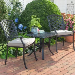 Plow & Hearth Outdoor Seating Sets>Park Grove Cast Aluminum Outdoor Armchairs with Cushions, Set of 2