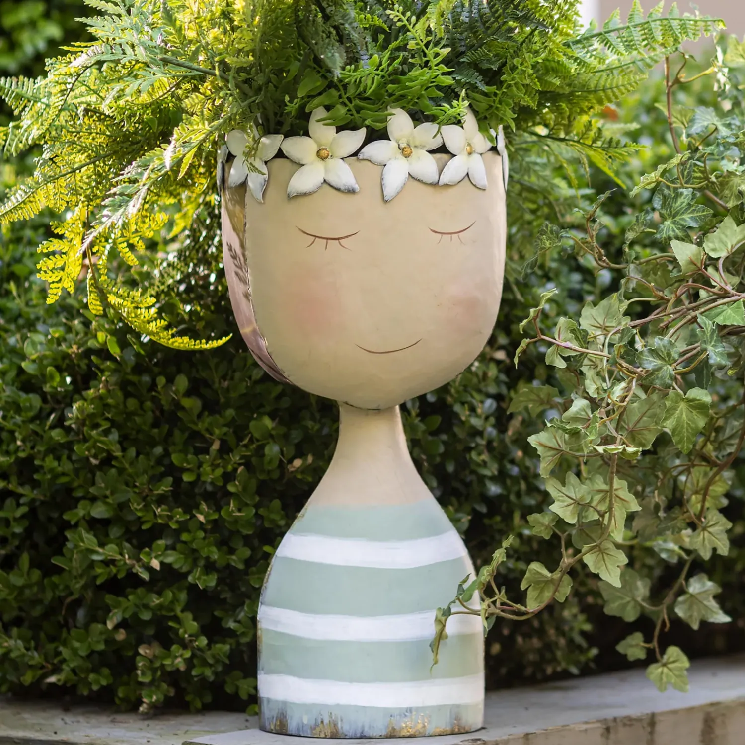 Plow & Hearth Planters & Plant Stands>Pastel Head Planter, Striped